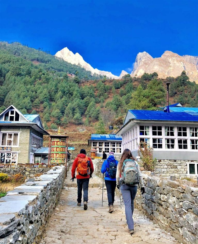 Travelers trekking in the Everest locale